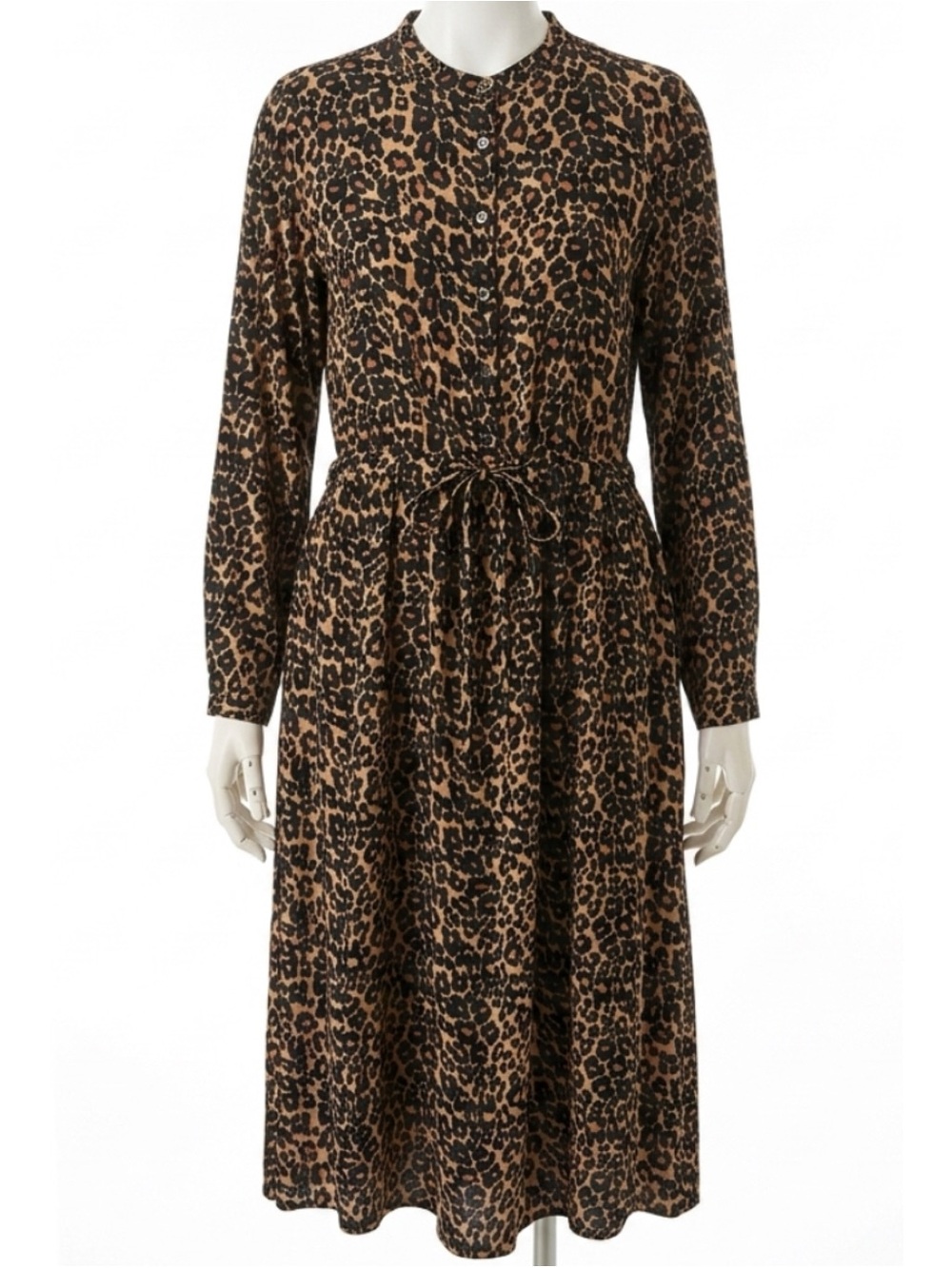 Joe Fresh Leopard Print Long Sleeve Tie Waist Dress in Brown Size SP
